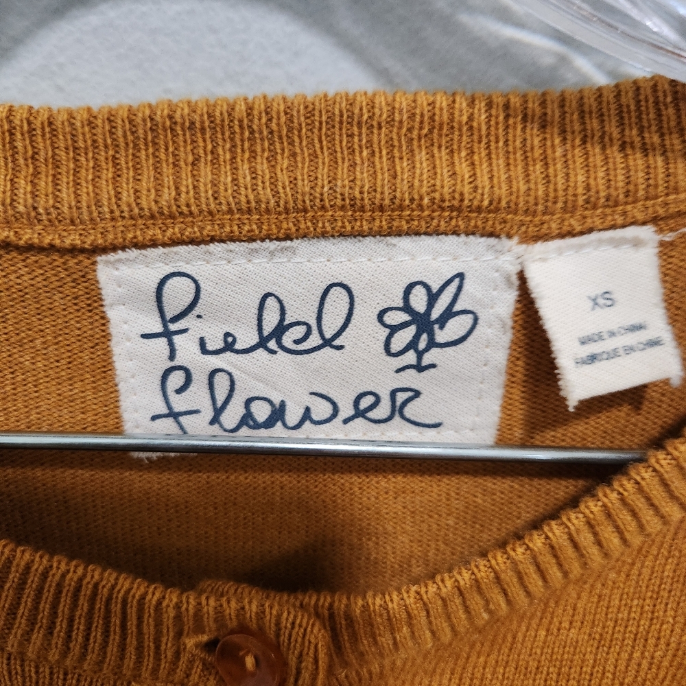 Anthropologie Field flower•Bird knit mustard yellow button-down cardigan.Size XS - Picture 5 of 9